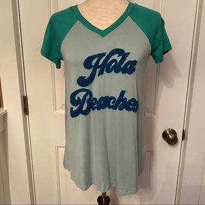 JUDITH MARCH TOP TEE GREEN HOLA BEACHES V NECK Size S